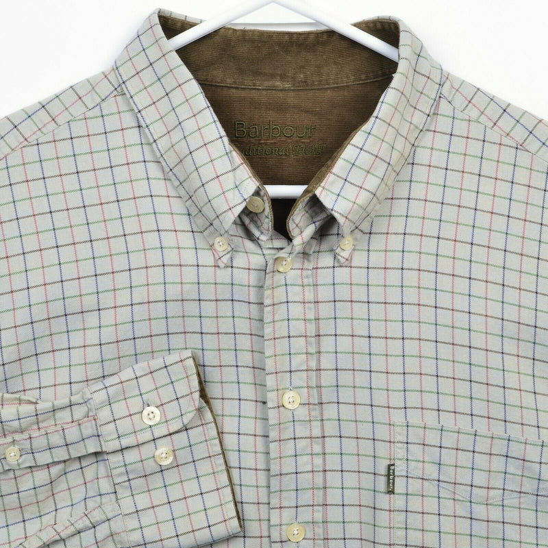 Barbour Traditional Twill Men's 2XL Tattersall Plaid Beige Button-Down Shirt