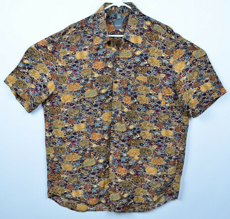 Haupt Germany Men's Sz Large Rayon Geometric Abstract Hawaiian Camp Shirt