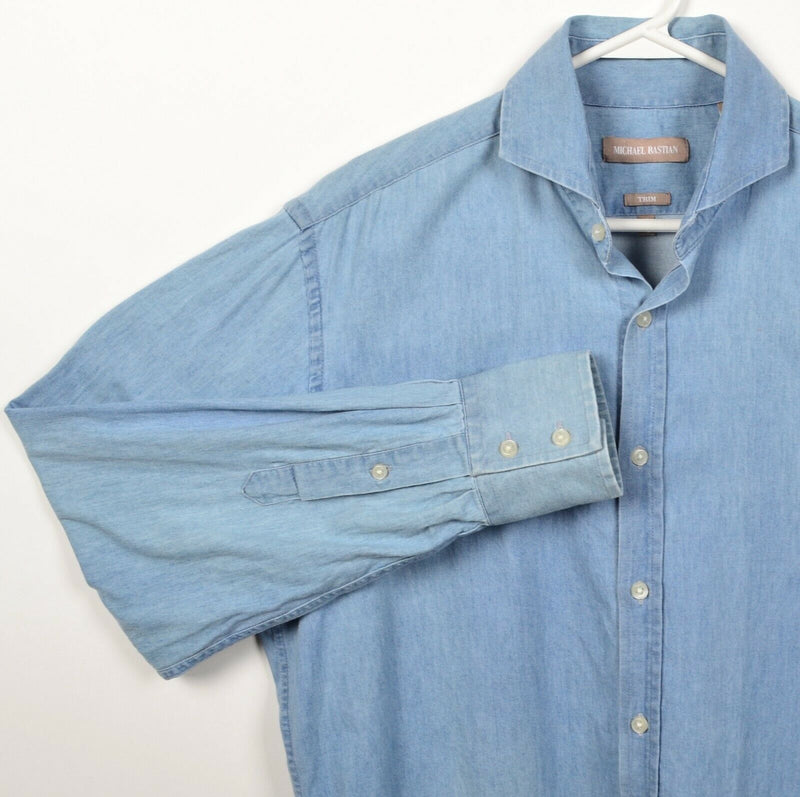 Michael Bastian Men's 15.5 32/33 (Medium) Blue Denim Spread Collar Button Shirt