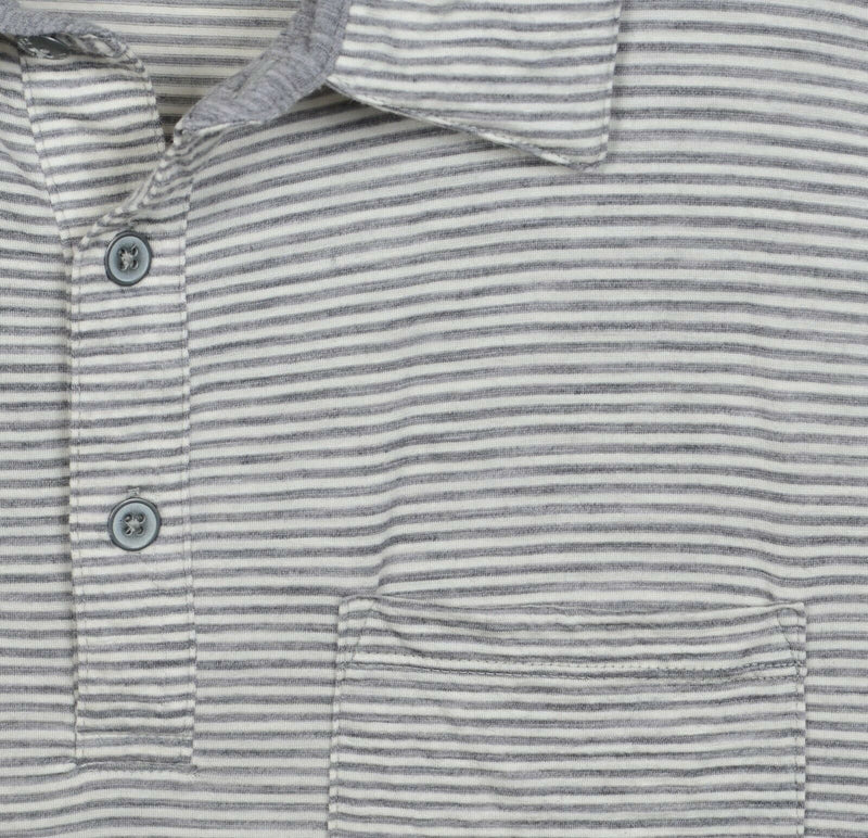 Ibex Men's XL Merino Wool Gray Striped Hiking Outdoor Polo Shirt HOLES