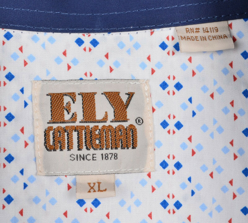 Ely Cattleman Men's Sz XL Pearl Snap Blue Red Diamond Western Rockabilly Shirt