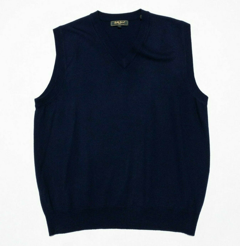 Bobby Jones Sweater Vest Men's Large Merino Wool V-Neck Navy Blue Golf