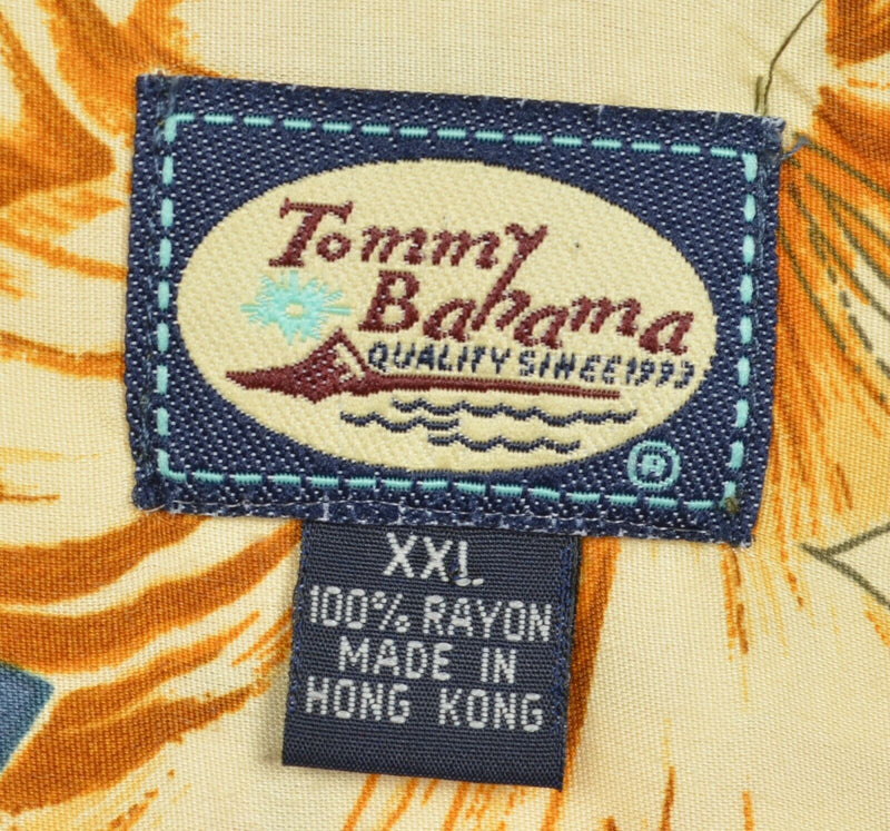 Tommy Bahama Men's 2XL 100% Rayon Golden Yellow Floral Hawaiian Camp Shirt