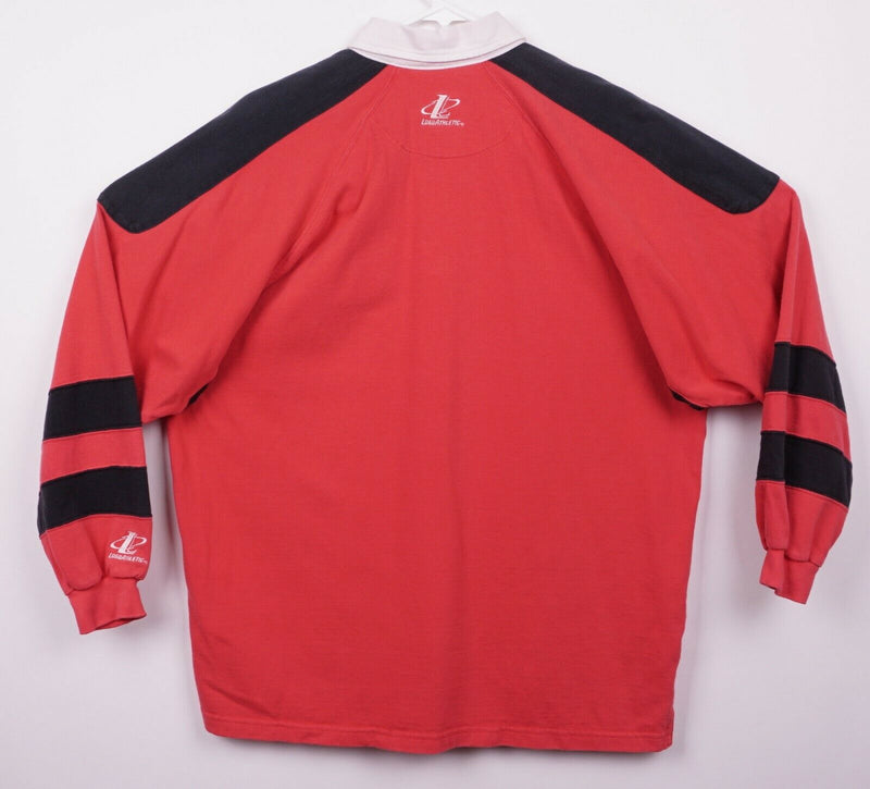 Vtg 90s Chicago Bulls Men's Medium Red Striped Logo Athletic Rugby Polo Shirt