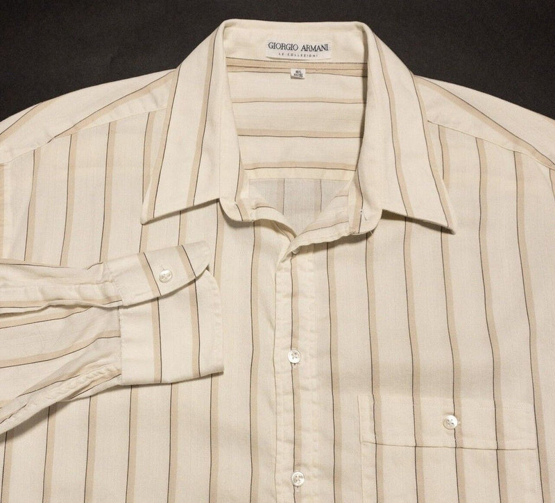 Giorgio Armani Le Collezioni Shirt Men's 16.5-34/35 Ivory Striped Dress Shirt