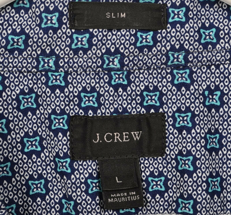 J. Crew Men's Large Slim Fit Blue Geometric Starburst Button-Down Shirt