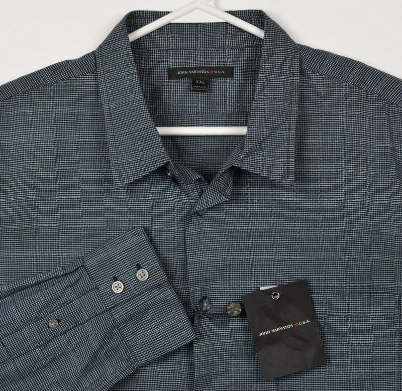 John Varvatos USA Men's 2XL Blue/Gray Micro-Check Plaid Designer Button Shirt