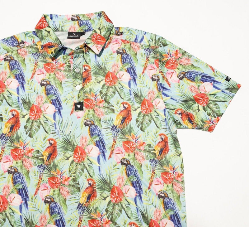 Bad Birdie Polo Medium Men's Golf Shirt Floral Birds Pattern Wicking Stretch