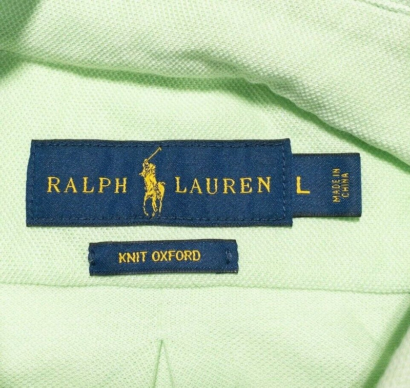 Polo Ralph Lauren Knit Oxford Shirt Large Men Lime Green Long Sleeve Button-Down