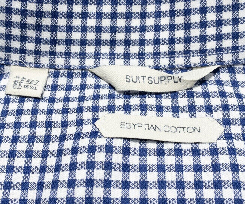 Suitsupply Shirt 16.5 (Large 42) Blue White Shepherd Check Long Sleeve Button-Up