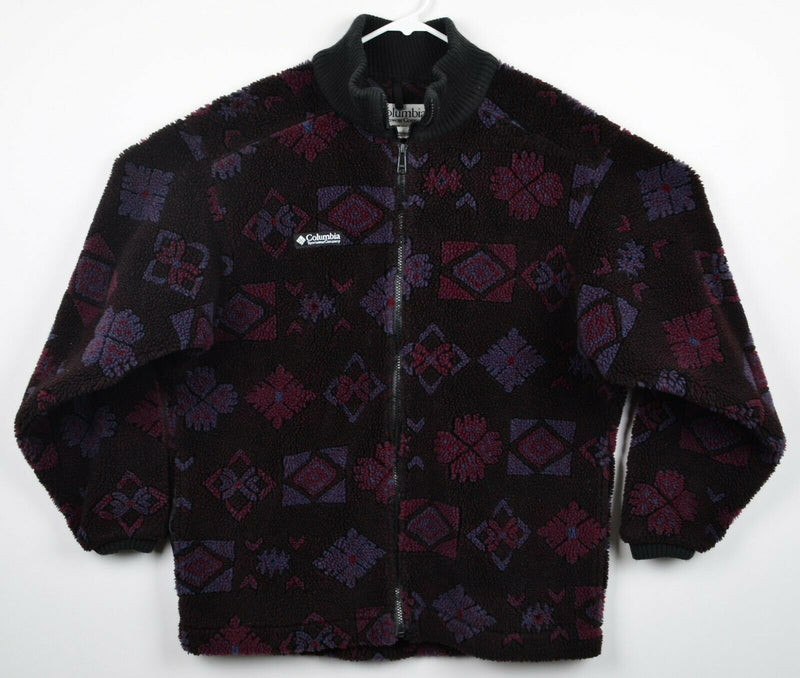Vintage 90s Columbia Men's Small Sherpa Fleece Geometric Full Zip Jacket