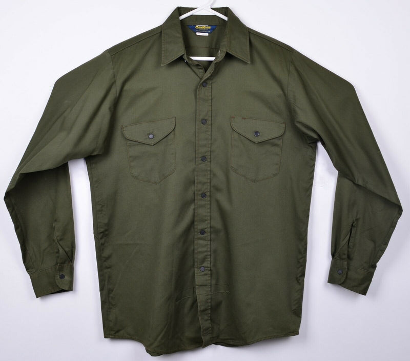 Vintage 80s OshKosh B'gosh Men's Large Green Snap-Front USA Work Shirt