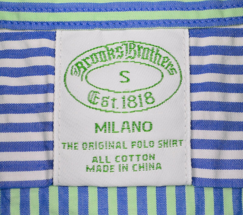 Brooks Brothers Men's Small Seersucker Flip Cuff Blue Green Striped Milano Shirt