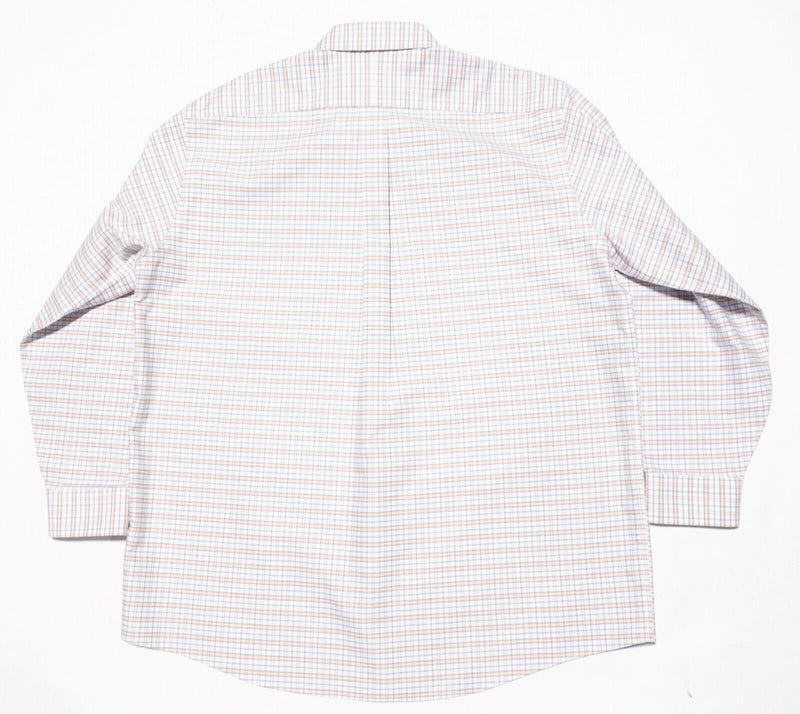 L.L.Bean Men's 17-33 Wrinkle-Free Classic Oxford Cloth Shirt White Orange Plaid