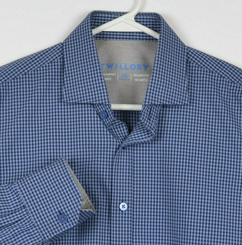 Twillory Men's 15.5 (M) Tailored Fit Performance Fabric Blue Check Dress Shirt