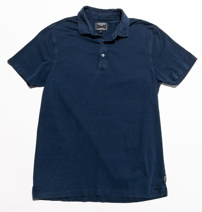 Todd Snyder Polo Shirt Men's Large Solid Navy Blue Cotton Lyocell Blend