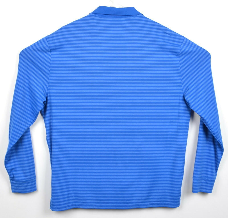 Coolibar Men Sz Large UPF 50+ UV Protection Blue Striped Long Sleeve Polo Shirt