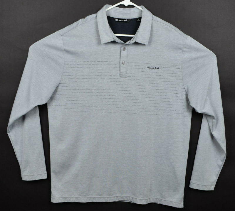 Travis Mathew Men's Sz XL Gray Striped Long Sleeve Cotton Poly Golf Polo Shirt