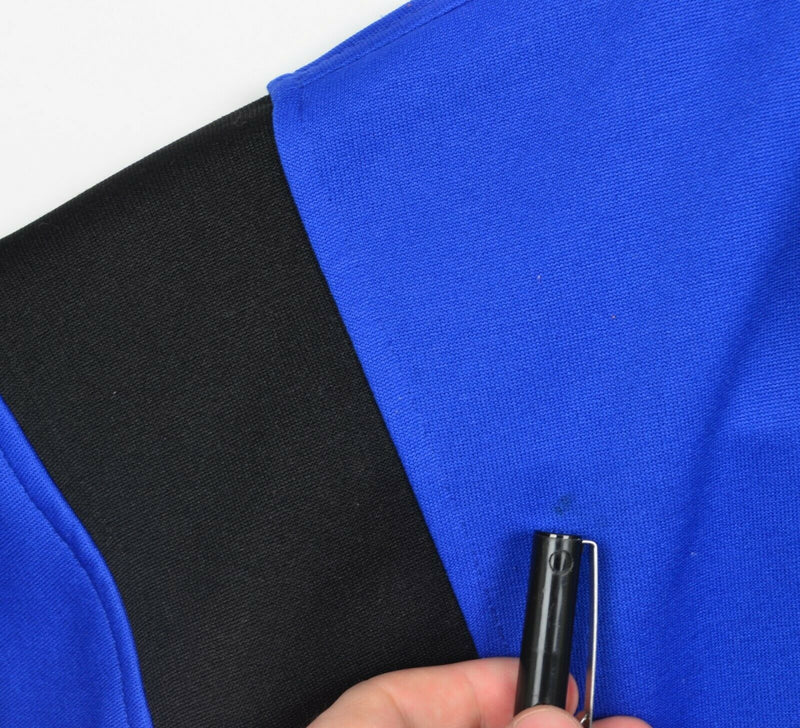 Vintage 90s Adidas Men's XL Blue Black Striped Logo Zip Collar Track Jacket
