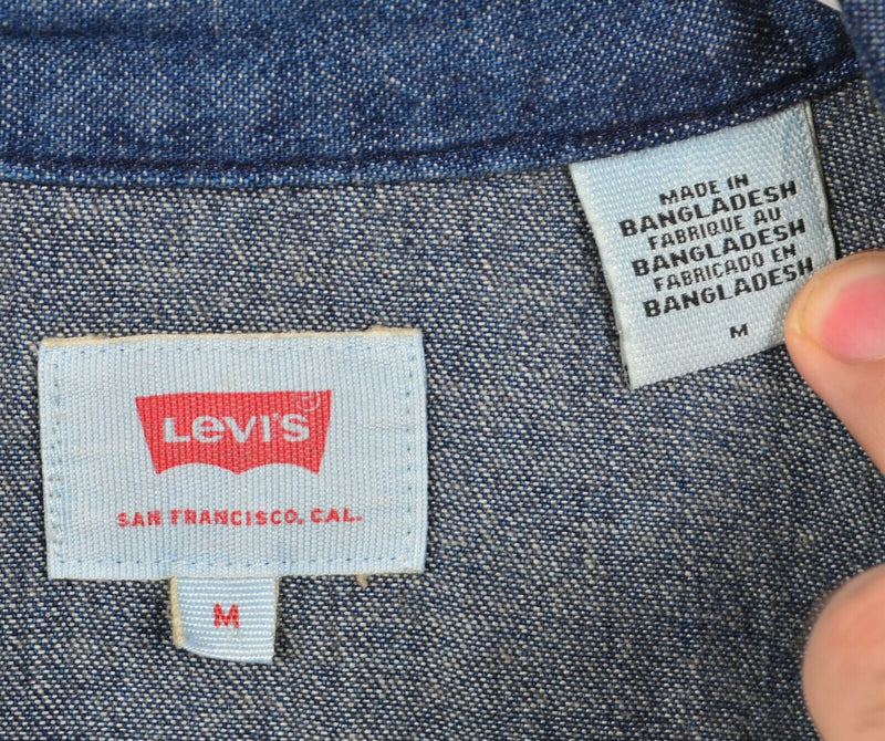 Levi's Men's Medium Pearl Snap Denim Indigo Blue Red Tab Long Sleeve Shirt