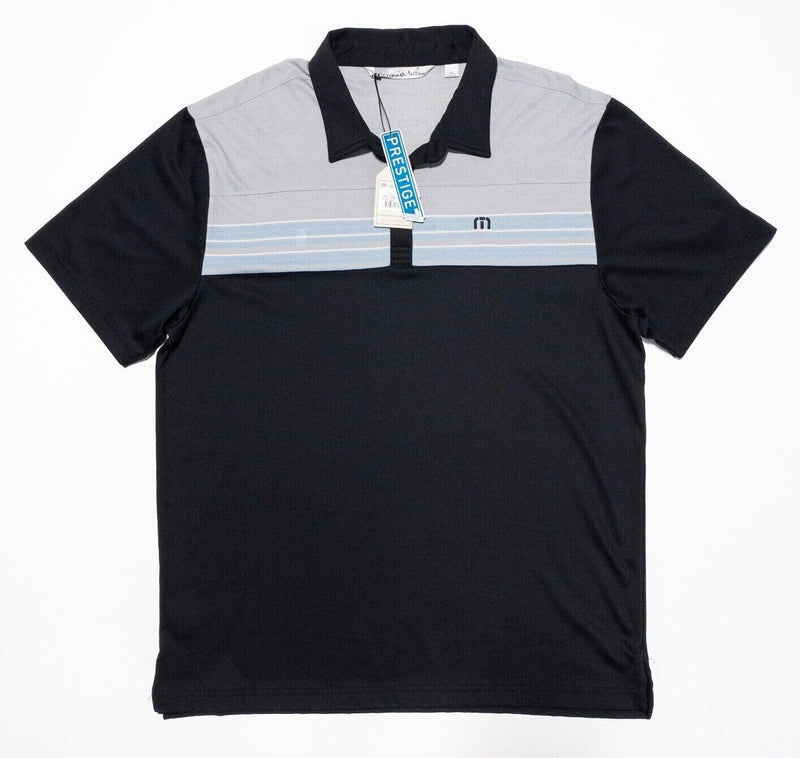 Travis Mathew Polo XL Men's Golf Shirt Black Gray Striped Neap Wicking Stretch