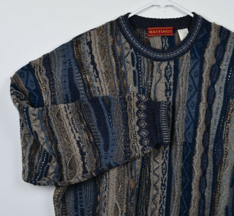 Vtg 90s Hastings Men's Large Wool Mohair Blend 3D Coogi-Style Pullover Sweater