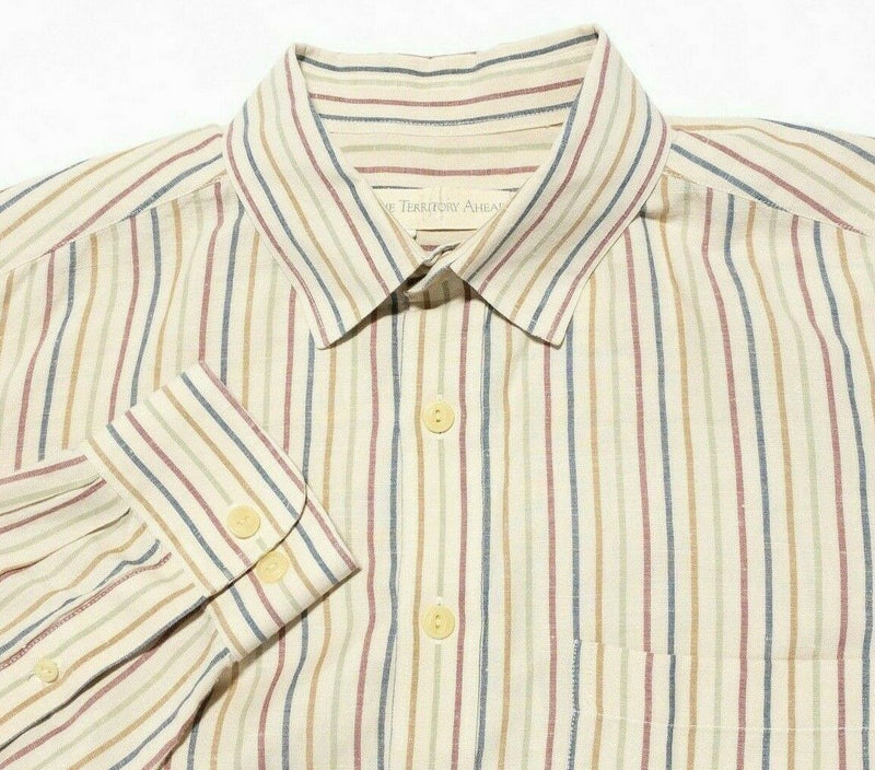 The Territory Ahead Linen Shirt Multi-Color Striped Long Sleeve Men's Medium