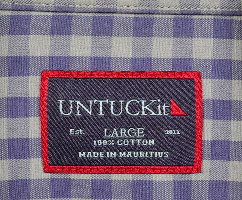 UNTUCKit Men's Large Purple Gray Gingham Check Casual Button-Down Shirt