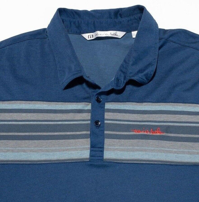 Travis Mathew Polo XXL Men's Golf Shirt Blue Gray Striped Short Sleeve 2XL