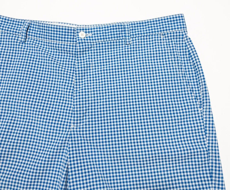 FootJoy Shorts 38 Men's Golf Performance Blue White Check Polyester Wicking Zip