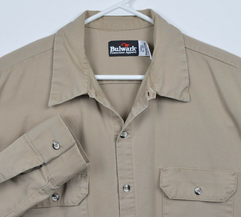 Bulwark Excel FR Men's XL Flame Resistant ARC 8.6 Khaki Button-Front Work Shirt