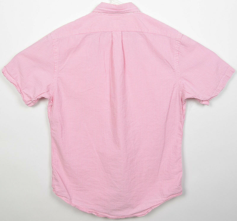 Polo Ralph Lauren Men's Medium Seersucker Pink Striped Pony Button-Down Shirt