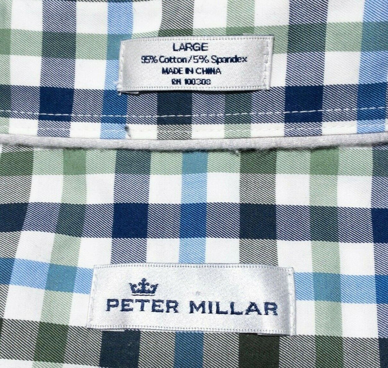 Peter Millar Crown Sport Men's Large Shirt Button-Down Cotton Spandex Green Blue