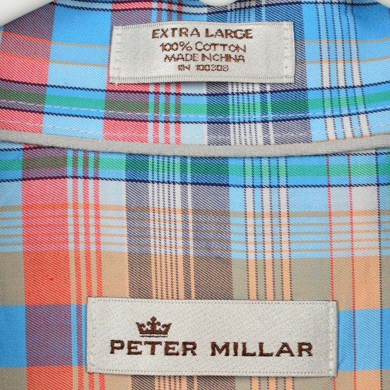 Peter Millar Men's XL Multi-Color Blue Orange Green Plaid Long Sleeve Shirt