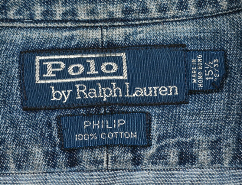 Vintage 90s Polo Ralph Lauren Men's 15.5 (Medium) Denim Blue Button-Front Shirt