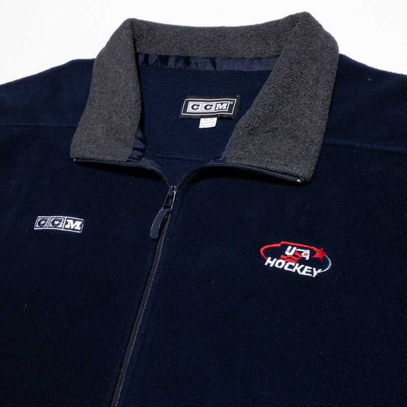 USA Hockey Jacket CCM Men's XL Fleece Full Zip Navy Blue Vintage 90s Team