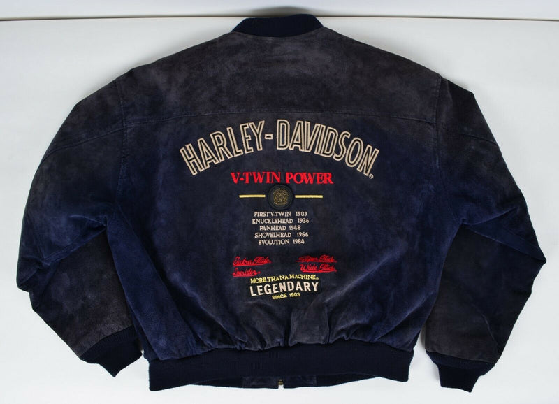 Vintage 90s Harley-Davidson Men's Large V-Twin Power Suede Leather Bomber Jacket