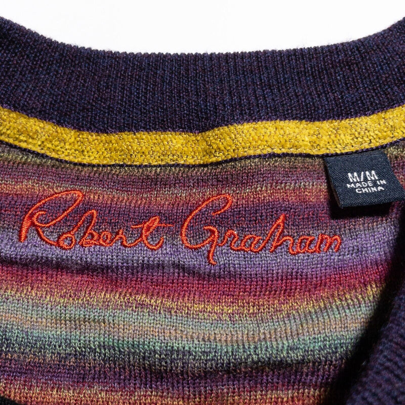 Robert Graham Wool Sweater Men's Medium V-Neck Pullover Dark Gray Knit