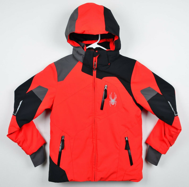 Spyder Boy's 10 Orange Full Zip Hooded Winter Ski Snowboard Thumbholes Jacket