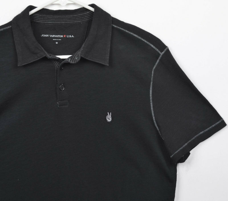 John Varvatos USA Men's Medium Peace Sign Logo Black Short Sleeve Polo Shirt