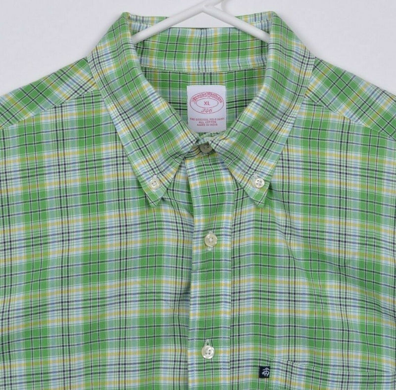 Brooks Brothers Men's XL Green Plaid Short Sleeve Button-Down Shirt