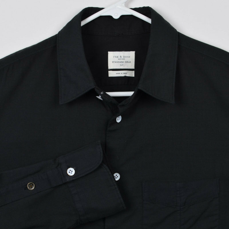 Rag & Bone Men's Small Solid Black Long Sleeve Button-Front Standard Issue Shirt
