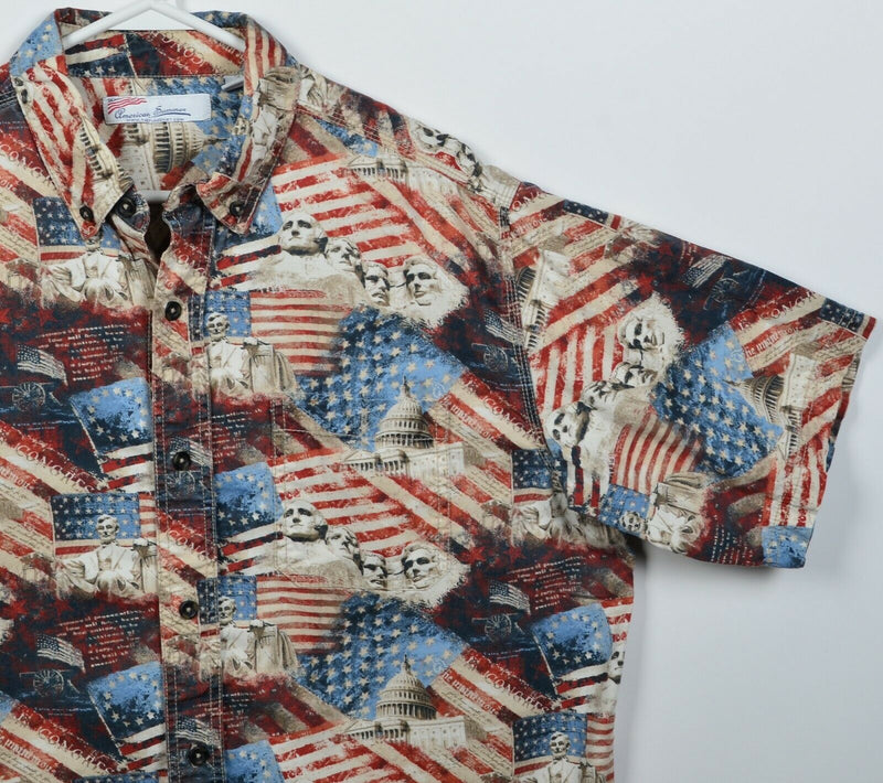 American Summer Men's Large USA Flag Mt Rushmore Patriotic Button-Front Shirt