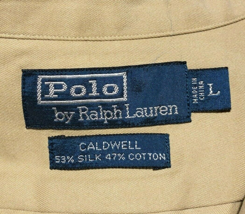 Polo Ralph Lauren Silk Caldwell Shirt Large Men Beige 90s Loop Collar Camp Shirt