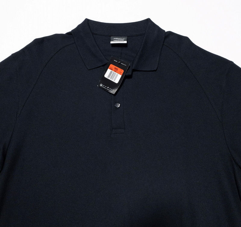 Nike Golf Men's Large Pique Knit Polo Solid Black Short Sleeve Logo 193581