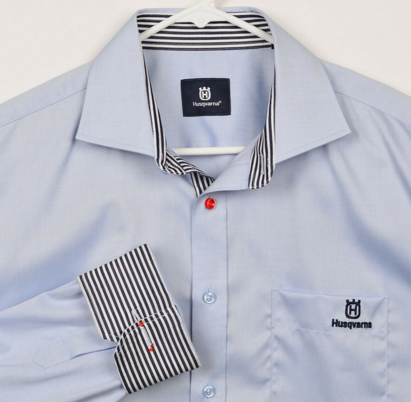 Husqvarna Men's Sz Large Flip Cuff Blue Embroidered Dealer Employee Dress Shirt