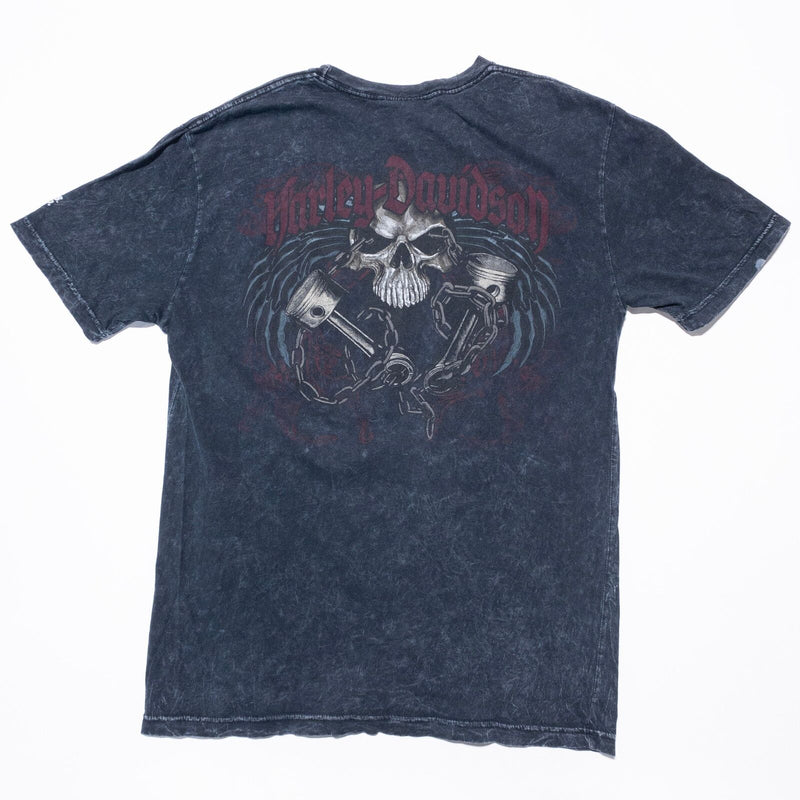 Harley-Davidson Skull T-Shirt Men's Medium Logo Y2K Acid Wash Blue Double-Sided