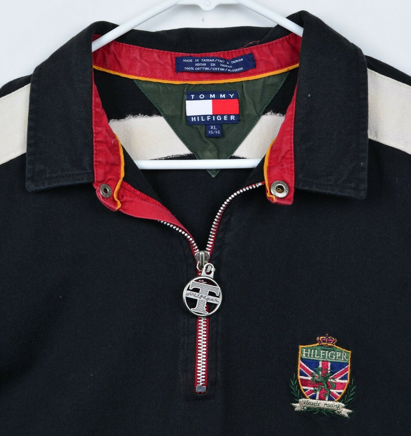 Vtg 90s Tommy Hilfiger Men Sz XL Classic Rugby Zip Union Jack UK Flag Polo Shirt