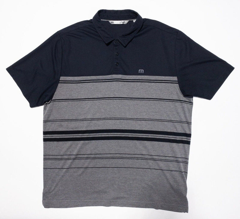 Travis Mathew Polo 2XL Men's Golf Shirt Black Gray Striped Wicking Stretch