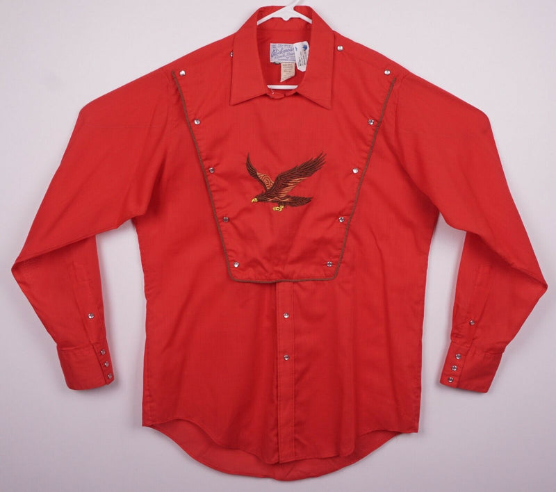 Vintage 70s Rockmount Men's Large Pearl Snap Embroidered Eagle Red Bib Shirt